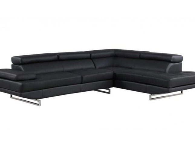 Black Leather L Shaped Two Piece Corner Sectional
