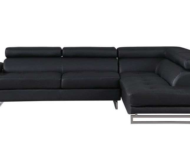 Black Leather L Shaped Two Piece Corner Sectional
