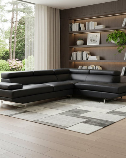 Black Leather L Shaped Two Piece Corner Sectional