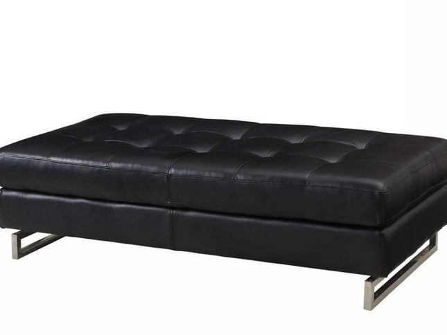 63" Black Tufted Faux Leather and Silver Ottoman
