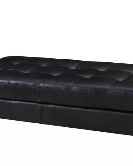 63" Black Tufted Faux Leather and Silver Ottoman