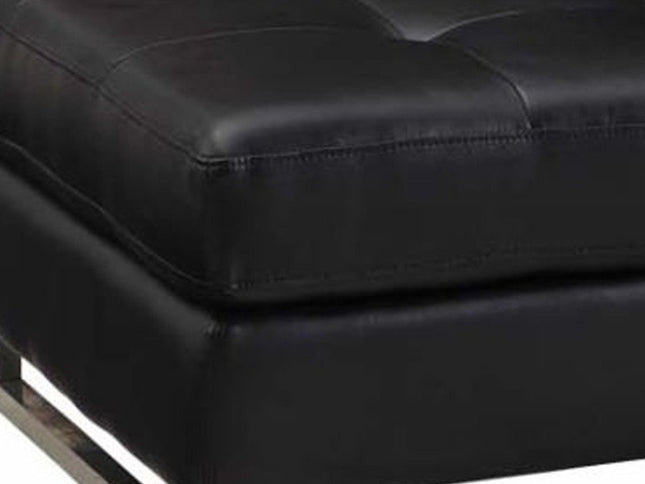 63" Black Tufted Faux Leather and Silver Ottoman