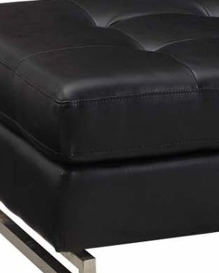 63" Black Tufted Faux Leather and Silver Ottoman
