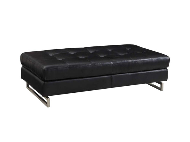 63" Black Tufted Faux Leather and Silver Ottoman