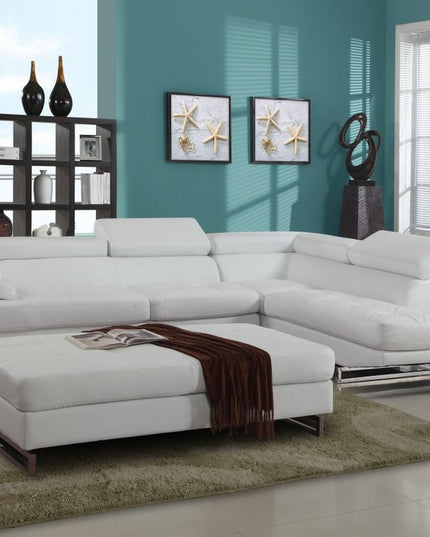 White Leather L Shaped Two Piece Corner Sectional