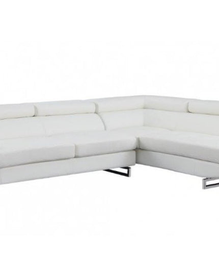 White Leather L Shaped Two Piece Corner Sectional