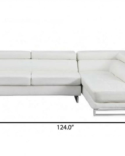 White Leather L Shaped Two Piece Corner Sectional