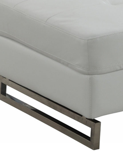 63" White and Silver Faux Leather Ottoman