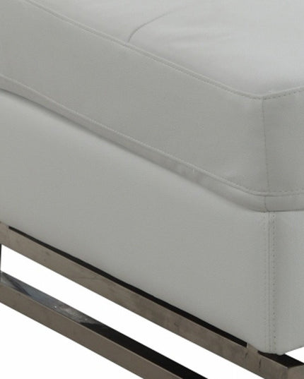 63" White and Silver Faux Leather Ottoman