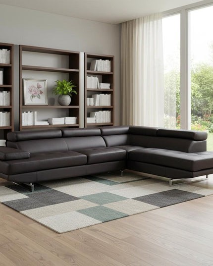 Brown Leather L Shaped Two Piece Corner Sectional