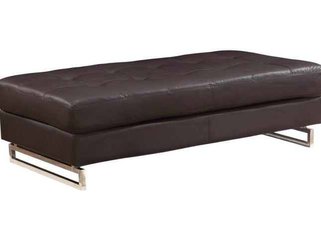 63" Brown and Silver Faux Leather Tufted Ottoman