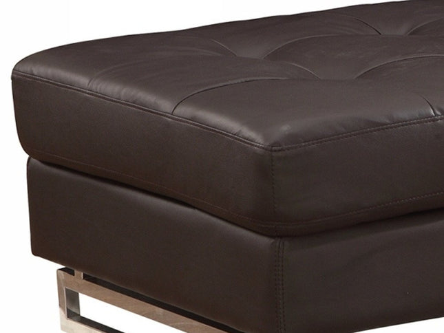 63" Brown and Silver Faux Leather Tufted Ottoman