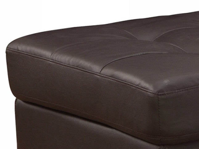 63" Brown and Silver Faux Leather Tufted Ottoman