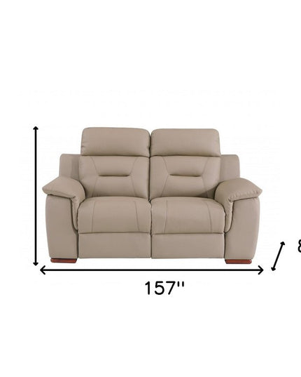 Two Piece Indoor Beige Genuine Leather Five Person Seating Set