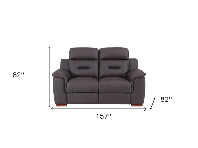 Two Piece Indoor Brown Genuine Leather Five Person Seating Set