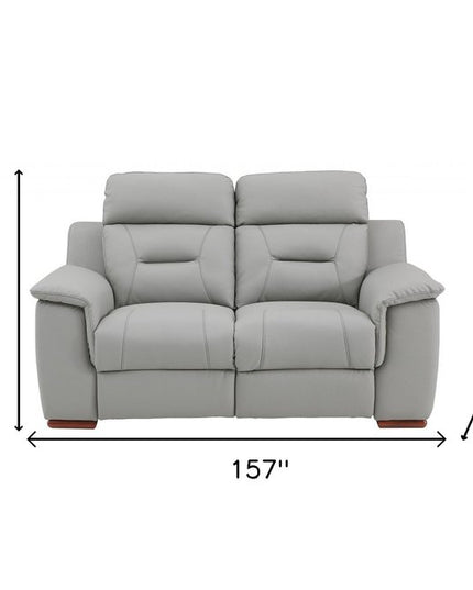 Two Piece Indoor Gray Genuine Leather Five Person Seating Set