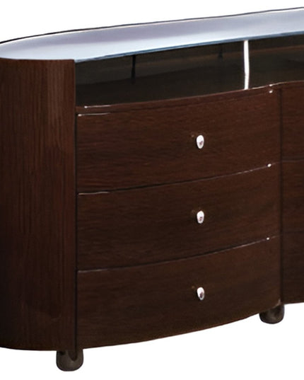 63" Brown Wood Six Drawer Dresser