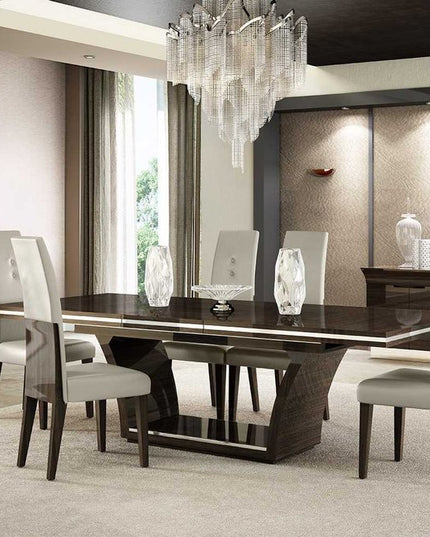 Seven Piece Dark Brown Solid Wood Dining Set with Six Chairs