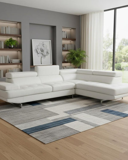 Gray Leather L Shaped Two Piece Corner Sectional