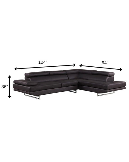 Black Leather L Shaped Two Piece Corner Sectional