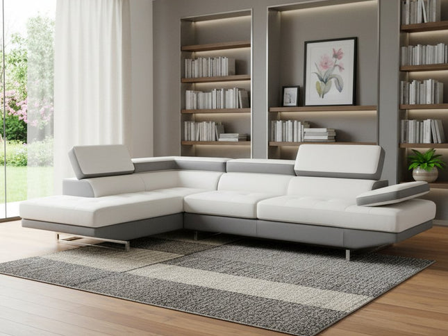 White Leather L Shaped Two Piece Corner Sectional