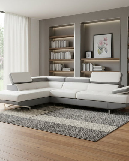 White Leather L Shaped Two Piece Corner Sectional