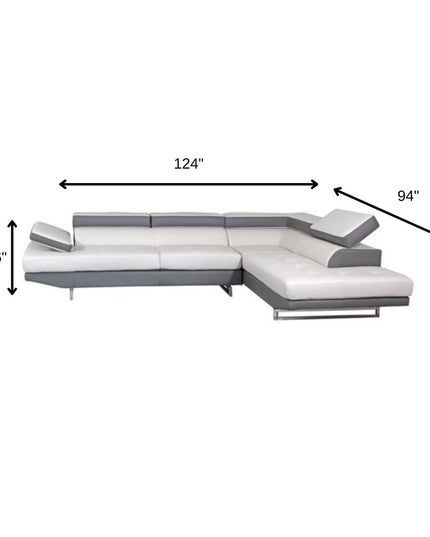 White Leather L Shaped Two Piece Corner Sectional