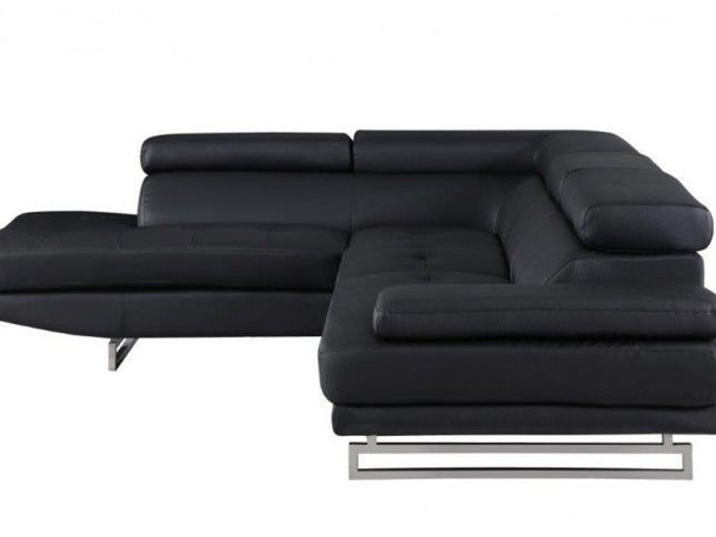 Black Faux Leather L Shaped Two Piece Corner Sectional