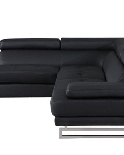 Black Faux Leather L Shaped Two Piece Corner Sectional