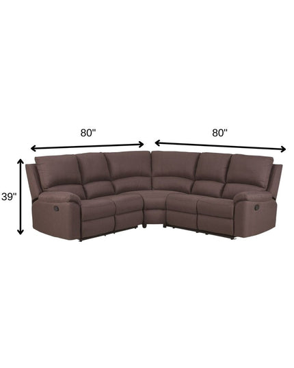 Brown Polyester Blend Reclining U Shaped Three Piece Corner Sectional