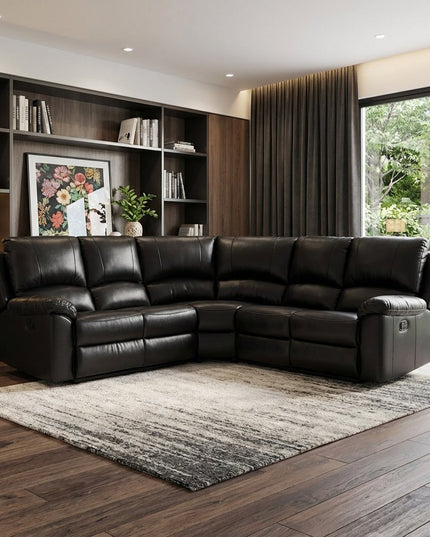 Black Polyester Blend Reclining U Shaped Three Piece Corner Sectional