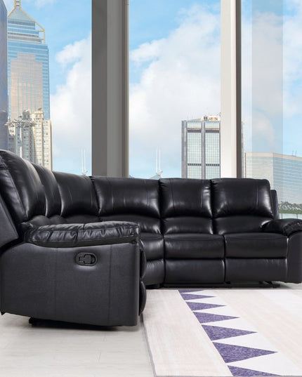 Black Polyester Blend Reclining U Shaped Three Piece Corner Sectional
