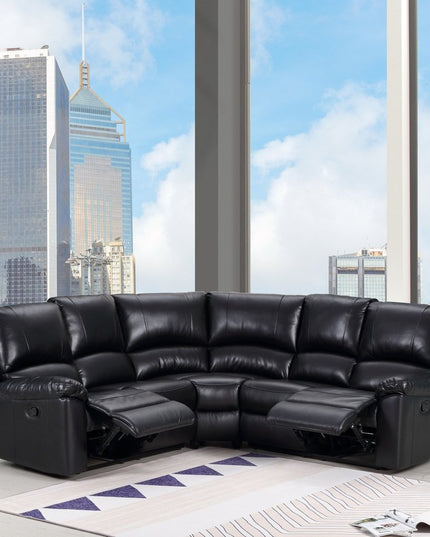 Black Polyester Blend Power Reclining U Shaped Three Piece Corner Sectional