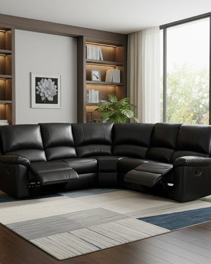 Black Polyester Blend Power Reclining U Shaped Three Piece Corner Sectional