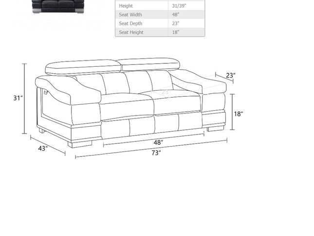 Two Piece Indoor Black Italian Leather Five Person Seating Set