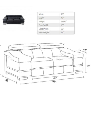 Two Piece Indoor Black Italian Leather Five Person Seating Set