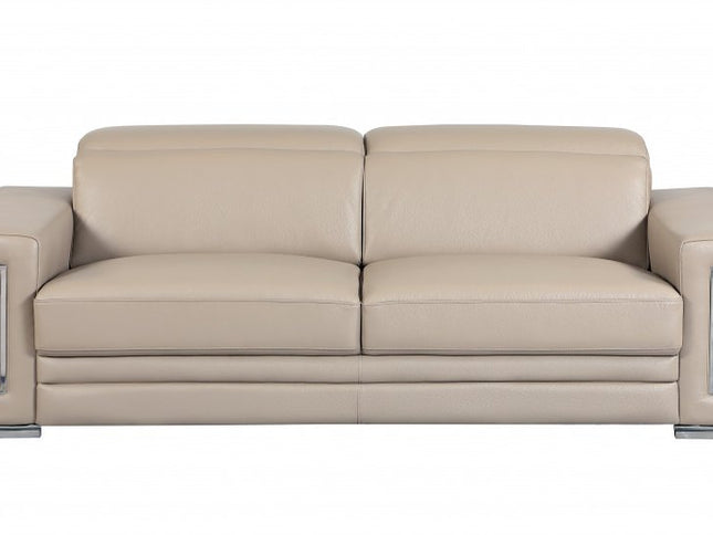 Two Piece Indoor Beige Italian Leather Five Person Seating Set
