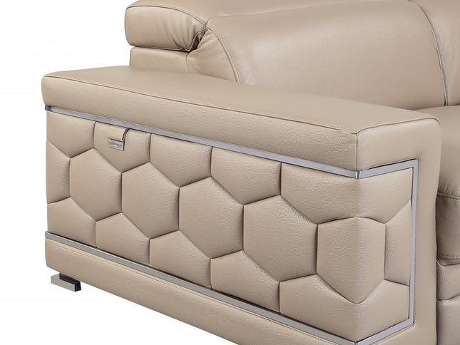 Two Piece Indoor Beige Italian Leather Five Person Seating Set
