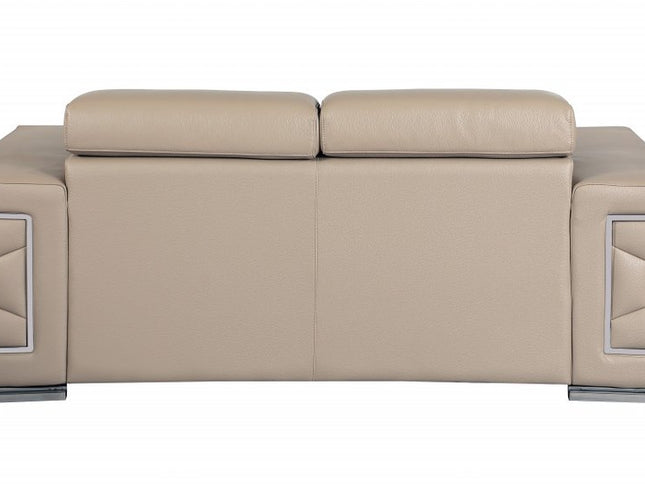 Two Piece Indoor Beige Italian Leather Five Person Seating Set