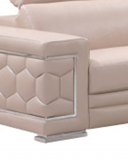 Two Piece Indoor Beige Italian Leather Five Person Seating Set
