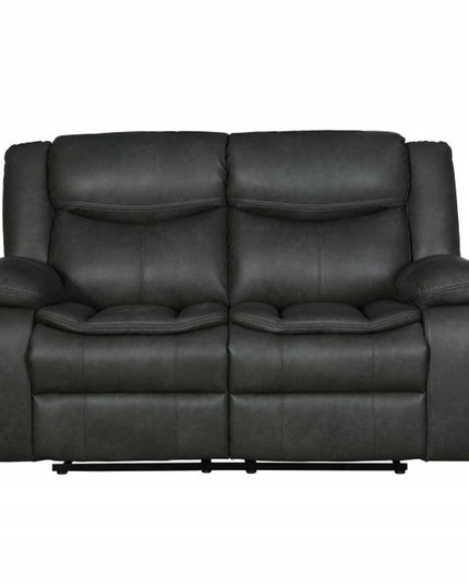 64" Gray Faux Leather Manual Reclining Love Seat