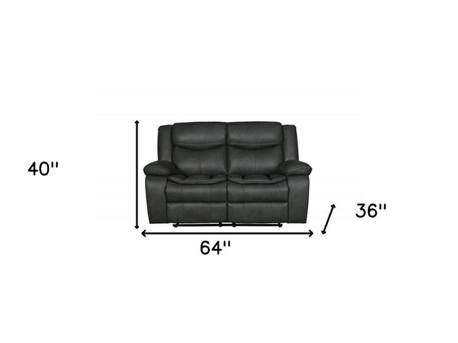64" Gray Faux Leather Manual Reclining Love Seat