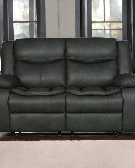 64" Gray Faux Leather Manual Reclining Love Seat