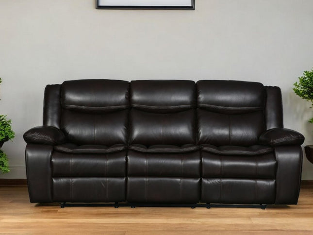 86" Brown Faux Leather Sofa With Black Legs