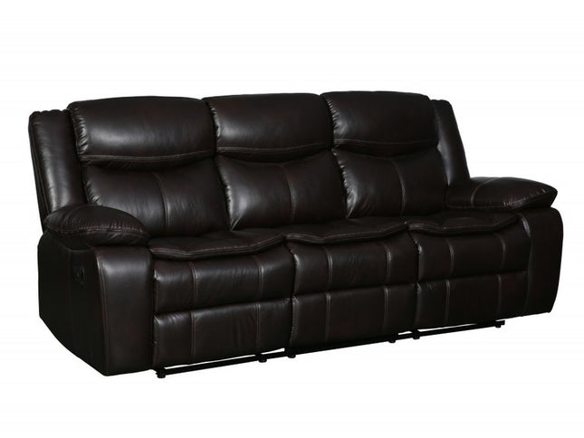 86" Brown Faux Leather Sofa With Black Legs