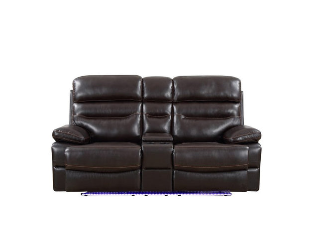 78" Brown Faux Leather Power Reclining Love Seat With Storage
