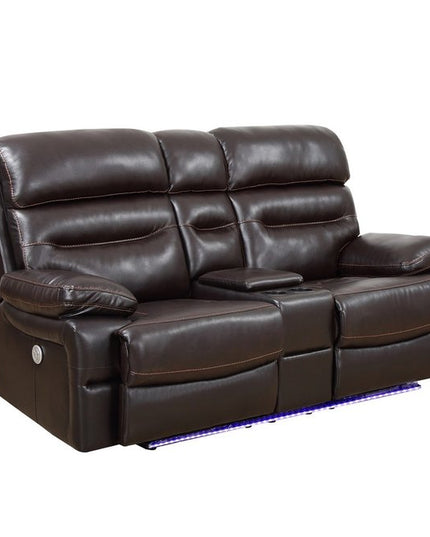 78" Brown Faux Leather Power Reclining Love Seat With Storage