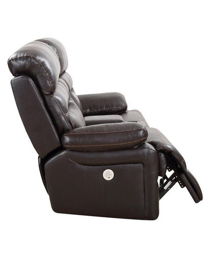 78" Brown Faux Leather Power Reclining Love Seat With Storage