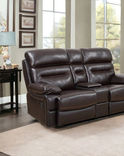 78" Brown Faux Leather Power Reclining Love Seat With Storage