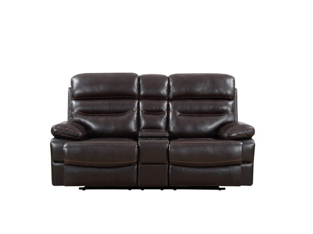 78" Brown Faux Leather Power Reclining Love Seat With Storage